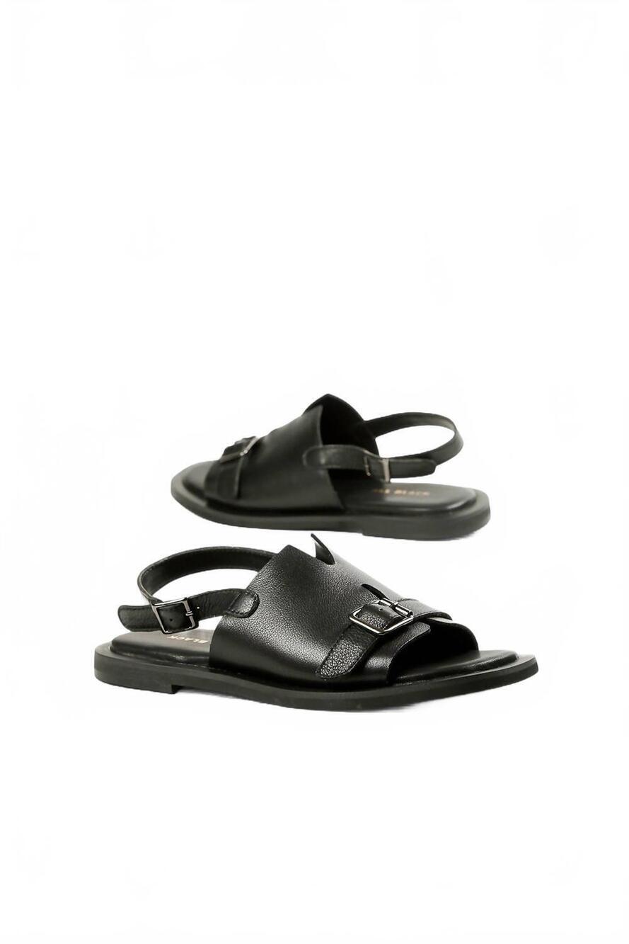 NEW ALL BLACK women's low belt sandals in black